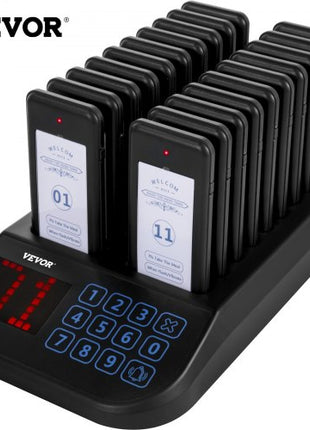 F103 Restaurant Pager System 20 Pagers, Max 98 Beepers Wireless Calling System, Touch Keyboard with Vibration, Flashing and Buzzer for Church, Nurse,Hospital & Hotel