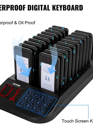 F103 Restaurant Pager System 20 Pagers, Max 98 Beepers Wireless Calling System, Touch Keyboard with Vibration, Flashing and Buzzer for Church, Nurse,Hospital & Hotel