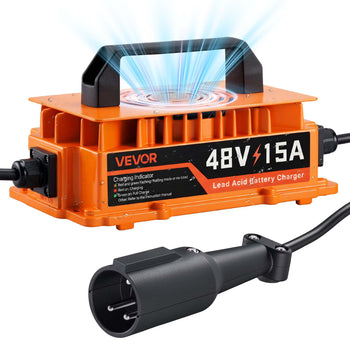 Golf Cart Battery Charger 48V 15A Club Car Charger 3-Pin Round Plug, Only for Lead Acid Battery, Aluminum Alloy Shell, Trickle Charging, LED Indicator Light, with Cooling Fan, IP67 Waterproof