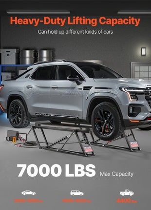 Car Lift, 7000 lbs Capacity Car Lifts for Home Garage, 3-Level Adjustable with 29.4" Lift Height & Remote Control, Auto Lock Portable Car Lift with 4 Rubber Pads & 4 Lifting Columns