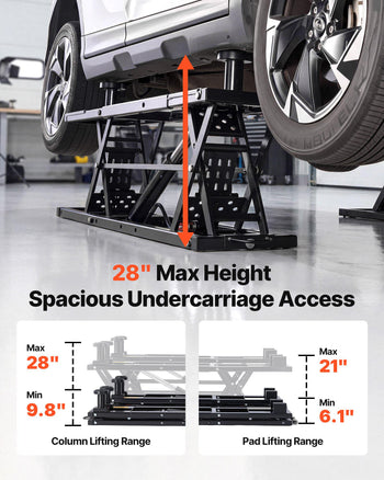 Portable Car Lift, 9000 lbs Capacity, Heavy Duty Steel Truck Lift with 28" Max Height, 120V Power Unit, Wheels, 4 Rubber Pads & 4 Lifting Columns for Cars, SUVs, Trucks, Home Garage or Shop Use