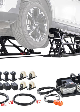 Portable Car Lift, 9000 lbs Capacity, Heavy Duty Steel Truck Lift with 28" Max Height, 120V Power Unit, Wheels, 4 Rubber Pads & 4 Lifting Columns for Cars, SUVs, Trucks, Home Garage or Shop Use