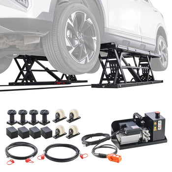 Portable Car Lift, 9000 lbs Capacity, Heavy Duty Steel Truck Lift with 28" Max Height, 120V Power Unit, Wheels, 4 Rubber Pads & 4 Lifting Columns for Cars, SUVs, Trucks, Home Garage or Shop Use