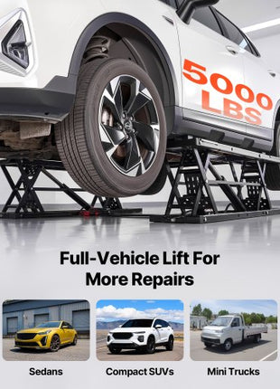 Portable Car Lift, 5000 lbs Capacity, Heavy Duty Quick Lift with 25.6" Max Height, Pneumatic Pump, Wheels, 4 Rubber Pads & 4 Lifting Columns for Cars, Compact SUVs, Mini Trucks, Garage or Shop