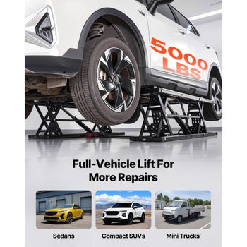 Portable Car Lift, 5000 lbs Capacity, Heavy Duty Quick Lift with 25.6" Max Height, Pneumatic Pump, Wheels, 4 Rubber Pads & 4 Lifting Columns for Cars, Compact SUVs, Mini Trucks, Garage or Shop
