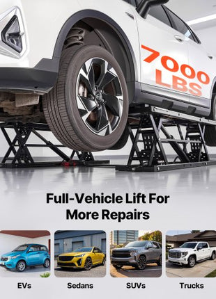 Portable Car Lift, 7000 lbs Capacity, Heavy Duty Steel Truck Lift with 26.8" Max Height, Pneumatic Pump, Wheels, 4 Rubber Pads & 4 Lifting Columns for Cars, SUVs, Trucks, Home Garage or Shop Use