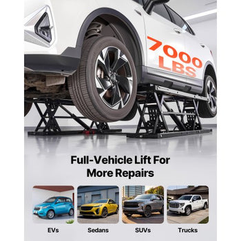 Portable Car Lift, 7000 lbs Capacity, Heavy Duty Steel Truck Lift with 26.8" Max Height, Pneumatic Pump, Wheels, 4 Rubber Pads & 4 Lifting Columns for Cars, SUVs, Trucks, Home Garage or Shop Use