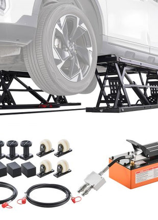 Portable Car Lift, 7000 lbs Capacity, Heavy Duty Steel Truck Lift with 26.8" Max Height, Pneumatic Pump, Wheels, 4 Rubber Pads & 4 Lifting Columns for Cars, SUVs, Trucks, Home Garage or Shop Use