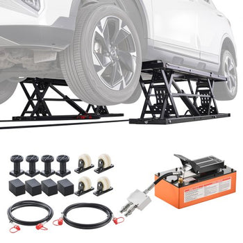 Portable Car Lift, 7000 lbs Capacity, Heavy Duty Steel Truck Lift with 26.8" Max Height, Pneumatic Pump, Wheels, 4 Rubber Pads & 4 Lifting Columns for Cars, SUVs, Trucks, Home Garage or Shop Use