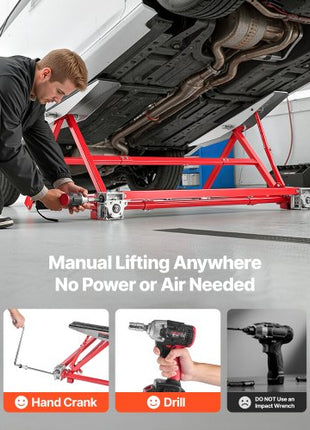 Portable Car Lift, 4400 lbs Capacity, Heavy Duty Steel Quick Lift with 23" Max Height, Adjustable Width and Wheels, Manual Lifting for Cars, Compact SUVs, Mini Trucks, Home Garage or Shop Use