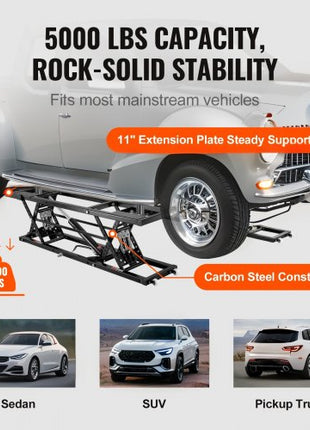 Car Lift, 25.6" Max. Height, 5,000 LBS Capacity Portable Car Lift, with Extended-Length Plates, Heavy-duty Carbon Steel Truck Lift with 120V Power Unit, Auto Car Jack Lifts for Home Garage Shop