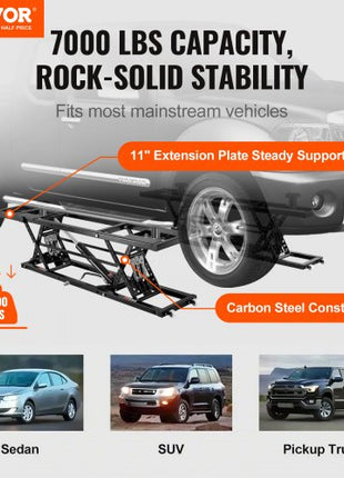 Car Lift, 7,000 LBS Capacity Portable Car Lift, with Extended-Length Plates, 26.8" Max. Height, Heavy-duty Carbon Steel Truck Lift with 120V Power Unit, Auto Car Jack Lifts for Home Garage Shop