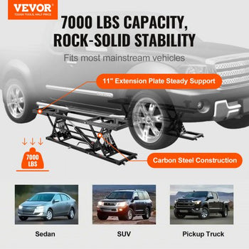 Car Lift, 7,000 LBS Capacity Portable Car Lift, with Extended-Length Plates, 26.8" Max. Height, Heavy-duty Carbon Steel Truck Lift with 120V Power Unit, Auto Car Jack Lifts for Home Garage Shop