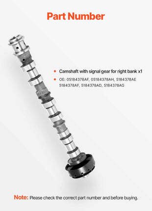 Engine Camshaft, 05184378AF 05184378AH 5184378AE 5184378AF 5184378AD 5184378AG Cam Replacement, Fit 2018 Jeep Wrangler JK, 2011-2019 Dodge Journey, 2013-2018 Ram 1500, 2012 Ram C/V Base, 3.6L V6