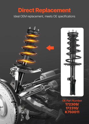Rear Shock Absorber Strut Assembly, 2Pcs Shock and Strut Assembly with Stabilizer Bar & Coil Spring, Compatible with 2007-2011 Toyota Camry and 2008-2012 Toyota Avalon Models, OE 172401