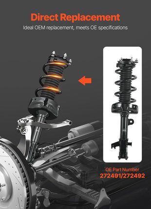 Front Shock Absorber Strut Assembly, 2Pcs Shock and Strut Assembly with Coil Spring, Compatible with 2007-2014 Honda CR-V, Automotive Replacement Struts, OE 272491/272492