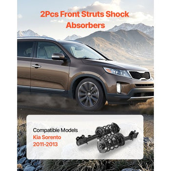 Front Shock Absorber Strut Assembly, 2Pcs Shock and Strut Assembly with Coil Spring, Compatible with 2011-2013 Kia Sorento, Automotive Replacement Struts for OE 172712 / 172713