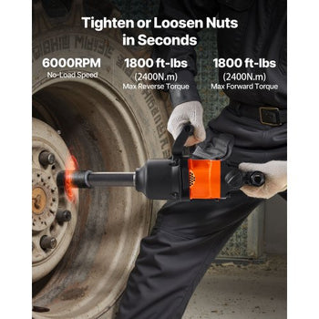 1 Inch Air Impact Wrench, Up to 1800 ft-lbs Nut-Busting Torque, 18.7 lbs Lightweight Pneumatic Impact Gun with 6" Extended Anvil for Heavy Duty Repairs and Maintenance