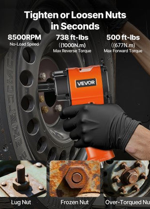 1/2-Inch Air Impact Wrench, Up to 738 ft-lbs Nut-busting Torque, Stubby Size & Lightweight Pneumatic Impact Gun for Auto Repairs and Maintenance