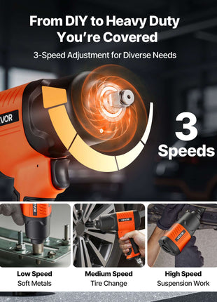 Air Impact Wrench, 1/2" Drive Pneumatic Impact Wrench Up to 1100 ft-lbs Reverse Torque, 7500RPM 4-Speed Adjustable & Lightweight Pneumatic Gun for Auto Repairs and Maintenance