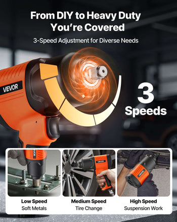 Air Impact Wrench, 1/2" Drive Pneumatic Impact Wrench Up to 1100 ft-lbs Reverse Torque, 7500RPM 4-Speed Adjustable & Lightweight Pneumatic Gun for Auto Repairs and Maintenance