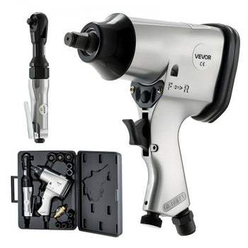 1/2" Air Impact Wrench & 3/8" Ratchet Wrench Combo, 19 Pieces Pro Air Tool and Accessories Kit - Includes 10PCS CR-V Steel Impact Socket Set & Carrying Case for Auto Repair, Home DIY Projects