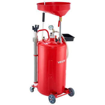 21 Gallon Waste Oil Drain Tank, Air Operated Portable Oil Drainer with Adjustable Funnel Height, Industrial Fluid Drain Tank with Wheels, Fluid Fuel Transfer Drainage for Auto Repair Shops, Red