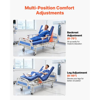 Premium 2 Function Full Electric Hospital Bed, ICU Electric Medical Bed with Backrest & Legrest Adjustment, 5" Locking Casters, High-Density Foam Mattress for Home Hospital, 550LBS Loading