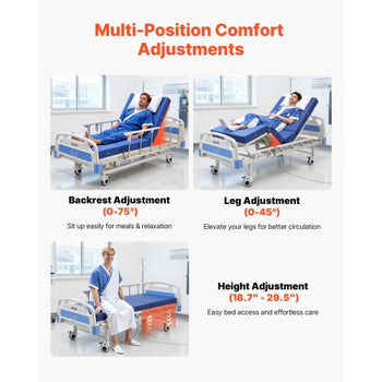 Premium 3 Function Full Electric Hospital Bed, ICU Electric Medical Bed with Backrest, Legrest & Height Adjustment, 5" Locking Casters, High-Density Mattress for Home Hospital, 550LBS Loading