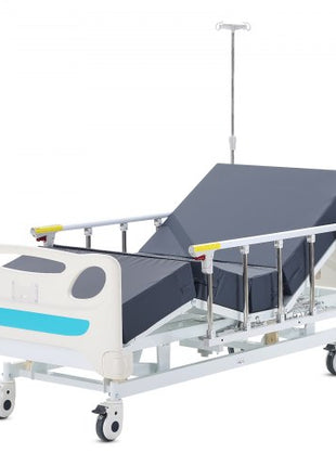 Premium 3 Function Full Electric Hospital Bed, ICU Electric Medical Bed with Mattress & IV Pole, Handheld Controller and 5-Inch Locking Casters for Home Hospital Use, 440LBS Loading