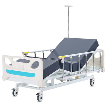 Premium 3 Function Full Electric Hospital Bed, ICU Electric Medical Bed with Mattress & IV Pole, Handheld Controller and 5-Inch Locking Casters for Home Hospital Use, 440LBS Loading