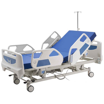 Premium 5 Function Full Electric Hospital Bed, ICU Electric Medical Bed with Trendelenburg & Reverse Trendelenburg and Central Locking System with 5" Casters for Home Hospital, 550LBS Loading