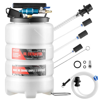 Fluid Extractor, 9.5 L Capacity, Pneumatic/Manual Vacuum Oil Extractor Pump with 59 in Long Horse & Three 47 in Extension Tubes, Oil Change Pump with PE Tank for Cars, Lawn Mowers, Boats