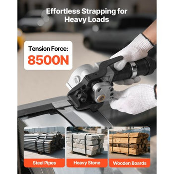 Pneumatic Steel Strapping Machine, 8500 N Tension Force, Metal Strapping Tool Tensioner and Cutter Sealer for 0.748 in Width Metal Belt, Heavy Duty Split Type Baler for High Tensile Packaging