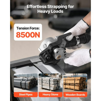 Pneumatic Steel Strapping Machine, 8500 N Tension Force, Metal Strapping Tool Tensioner and Cutter Sealer for 1.26 in Width Metal Belt, Heavy Duty Split Type Baler for High Tensile Packaging