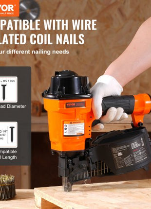Coil Siding Nailer MCN55, 1 inch to 2-1/4 inch 15 Degree Pneumatic Siding Nail Gun, 70-120PSI Air Coil Nailer for Siding, Pallet Sheathing, Fencing, Decking