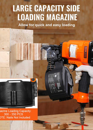 Coil Siding Nailer MCN55, 1 inch to 2-1/4 inch 15 Degree Pneumatic Siding Nail Gun, 70-120PSI Air Coil Nailer for Siding, Pallet Sheathing, Fencing, Decking