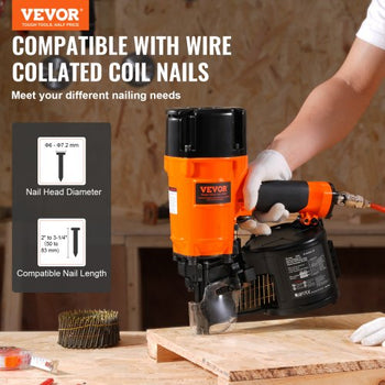 Coil Siding/Framing Nailer CN83N, 2" to 3-1/4" 15 Degree Pneumatic Siding Nail Gun with Tool-Less Depth Adjustment, 70-120PSI Air Coil Nailer for Siding Sheathing Wooding Fencing Decking
