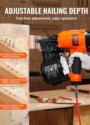Coil Siding/Framing Nailer CN83N, 2" to 3-1/4" 15 Degree Pneumatic Siding Nail Gun with Tool-Less Depth Adjustment, 70-120PSI Air Coil Nailer for Siding Sheathing Wooding Fencing Decking
