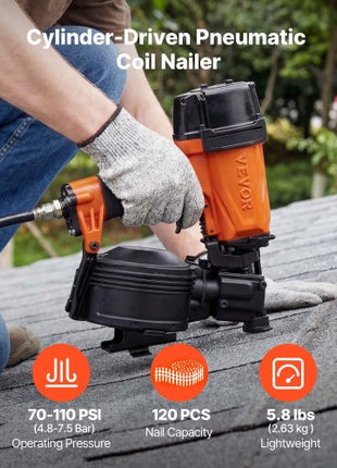 Professional Roofing Nailer CN45N, 3/4" to 1-3/4" 15 Degree Air Roofing Nail Gun, 45 Nails/S Ultra-Fast Nailing, 70-110 PSI Pneumatic Coil Nailer for Asphalt Shingles, Roof Sheathing