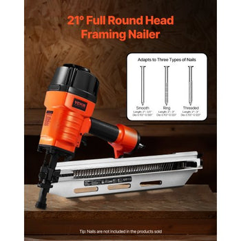 Framing Nailer, 80-120PSI Air Nail Gun, 2" to 3-1/2" 21 Degree Full Round Head Pneumatic Framing Nailer with Tool-Less Depth Adjustment & Dual Trigger Modes, Ideal for Framing Decking Flooring