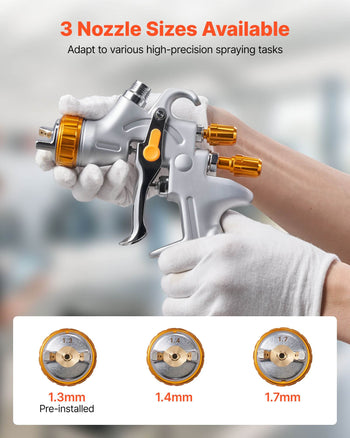 HVLP Air Spray Gun, Gravity Feed Paint Sprayer Gun with 3 Nozzles (1.3/1.4/1.7mm), 600ml Capacity Auto Paint Sprayer with Air Regulator for Automotive Primers, Clear Coats & Topcoats