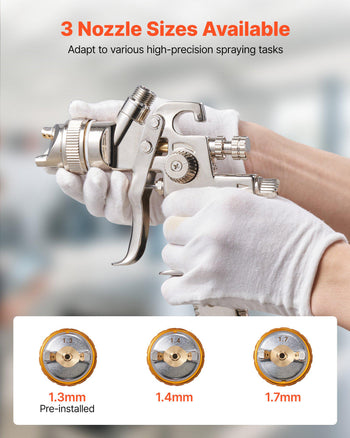 LVLP Air Spray Gun, Gravity Feed Paint Sprayer Gun with 3 Nozzles (1.3/1.4/1.7mm), 600ml Capacity Automotive Paint Sprayer with Air Regulator for Furniture, Car Painting, Home Improvement
