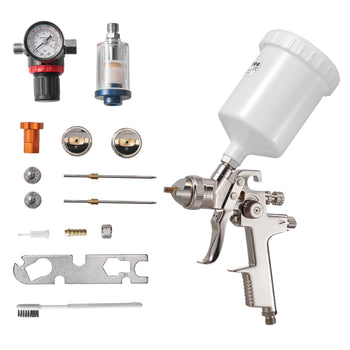 LVLP Air Spray Gun, Gravity Feed Paint Sprayer Gun with 3 Nozzles (1.3/1.4/1.7mm), 600ml Capacity Automotive Paint Sprayer with Air Regulator for Furniture, Car Painting, Home Improvement