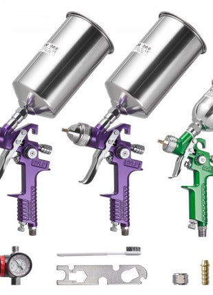 3-Piece Air Spray Gun Kit, Professional Auto Paint Spray Gun Set with 3 Nozzles (1/1.4/1.8mm), 3 Cups & Air Regulator, Gravity Feed Automotive Paint Sprayer for Primer, Topcoat & Touch-Up