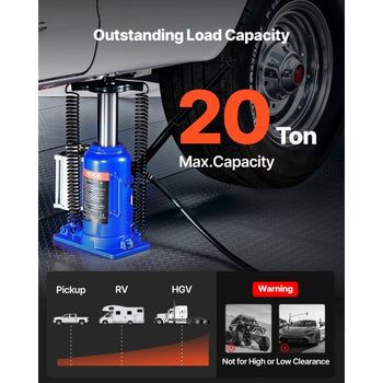 Air Hydraulic Bottle Jack, 20 Ton (44092 lbs) Capacity, 10.2-19.5 Inch Lifting Range, Pneumatic/Manual Heavy Duty Welded Bottle Jack with Pump for Car, SUV, Pickup, Truck, RV, Auto Repair, Blue