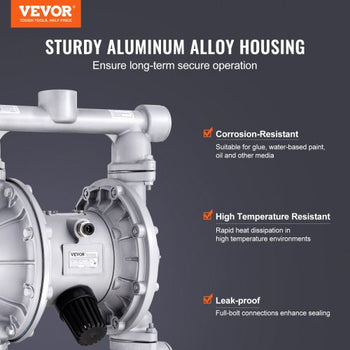 Air Operated Double Diaphragm Pump, 44GPM, Max 115PSI Air Waste Oil Pneumatic Transfer Pump with 2 Extra Diaphragms, 1-1/2 inch Inlet & Outlet Aluminum Alloy Diaphragm Pump for Diesel Grease Oil