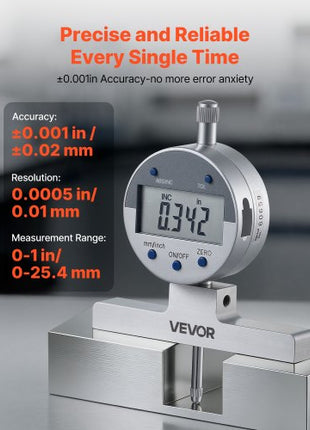 Depth Gauge, Depth Micrometer Digital Electronic Indicator 0-22 inch Measuring Range, 0.0005" Resolution, Precision Unit Conversion with 4 Anvils, Measuring Tool for Groove, Step, Hole