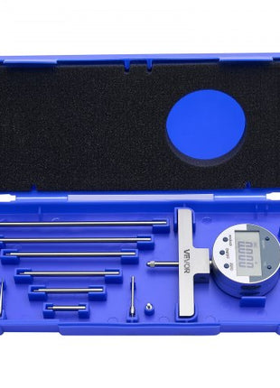 Depth Gauge, Depth Micrometer Digital Electronic Indicator 0-22 inch Measuring Range, 0.0005" Resolution, Precision Unit Conversion with 4 Anvils, Measuring Tool for Groove, Step, Hole
