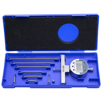 Depth Gauge, Depth Micrometer Digital Electronic Indicator 0-22 inch Measuring Range, 0.0005" Resolution, Precision Unit Conversion with 4 Anvils, Measuring Tool for Groove, Step, Hole